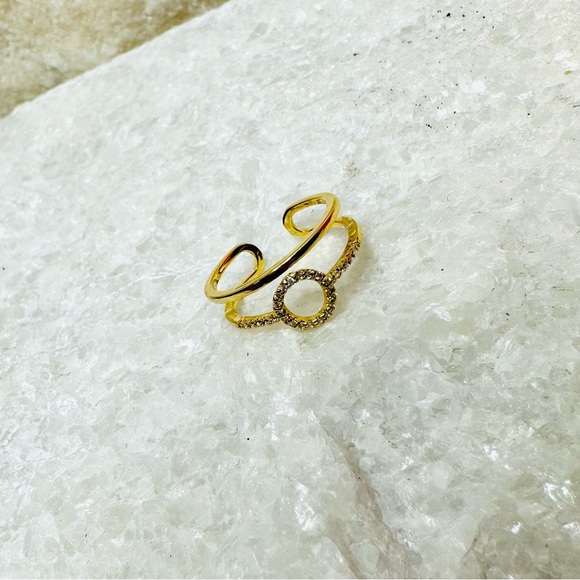 EUC Jules Smith 14k Yellow Gold Micro Pave CZ Halo Cuff Ring - Picture 12 of 12